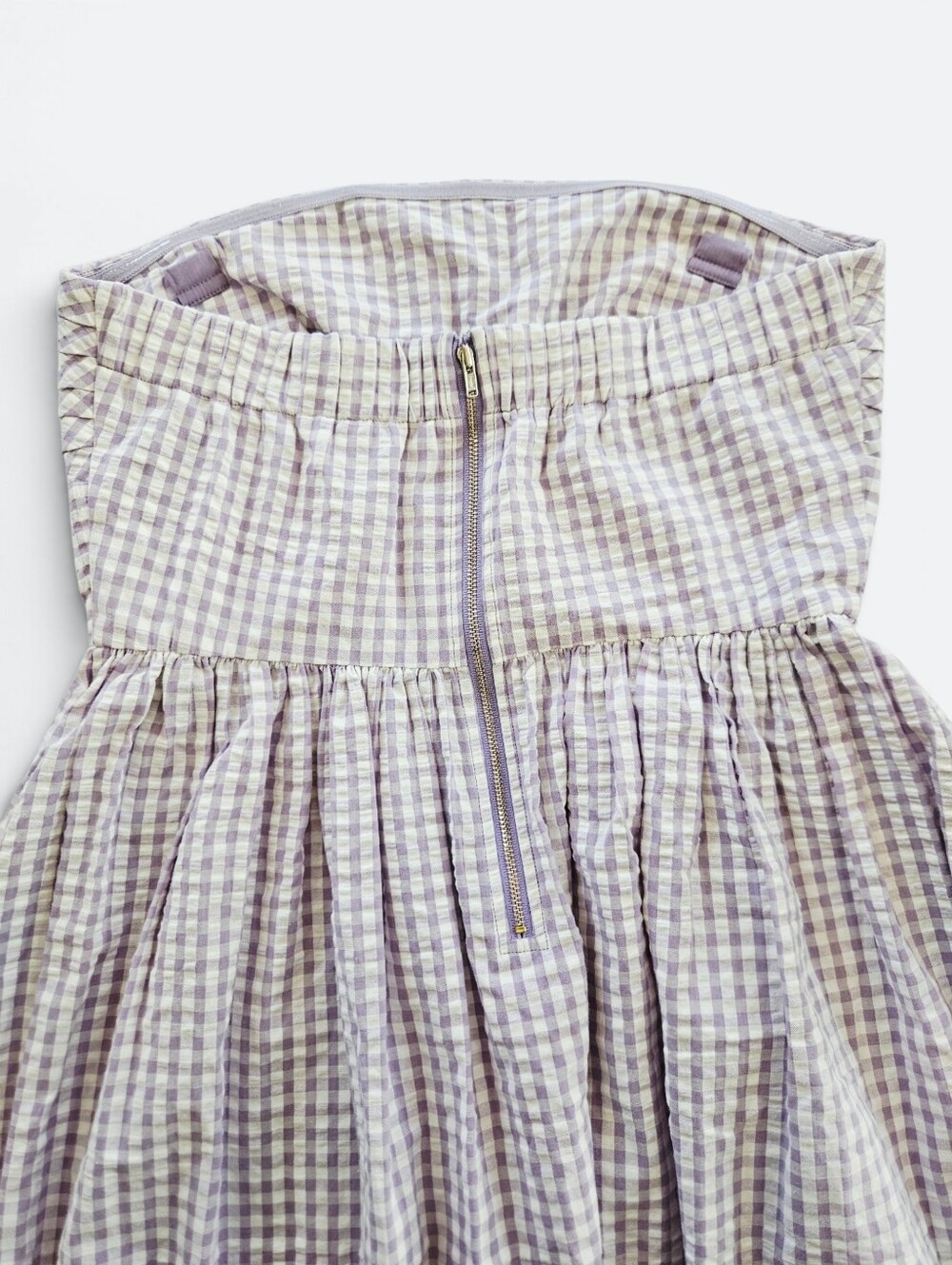 Cartolina Chalmers Strapless Seersucker Midi Dress Wisteria Lavender Gingham M - Picture 6 of 11